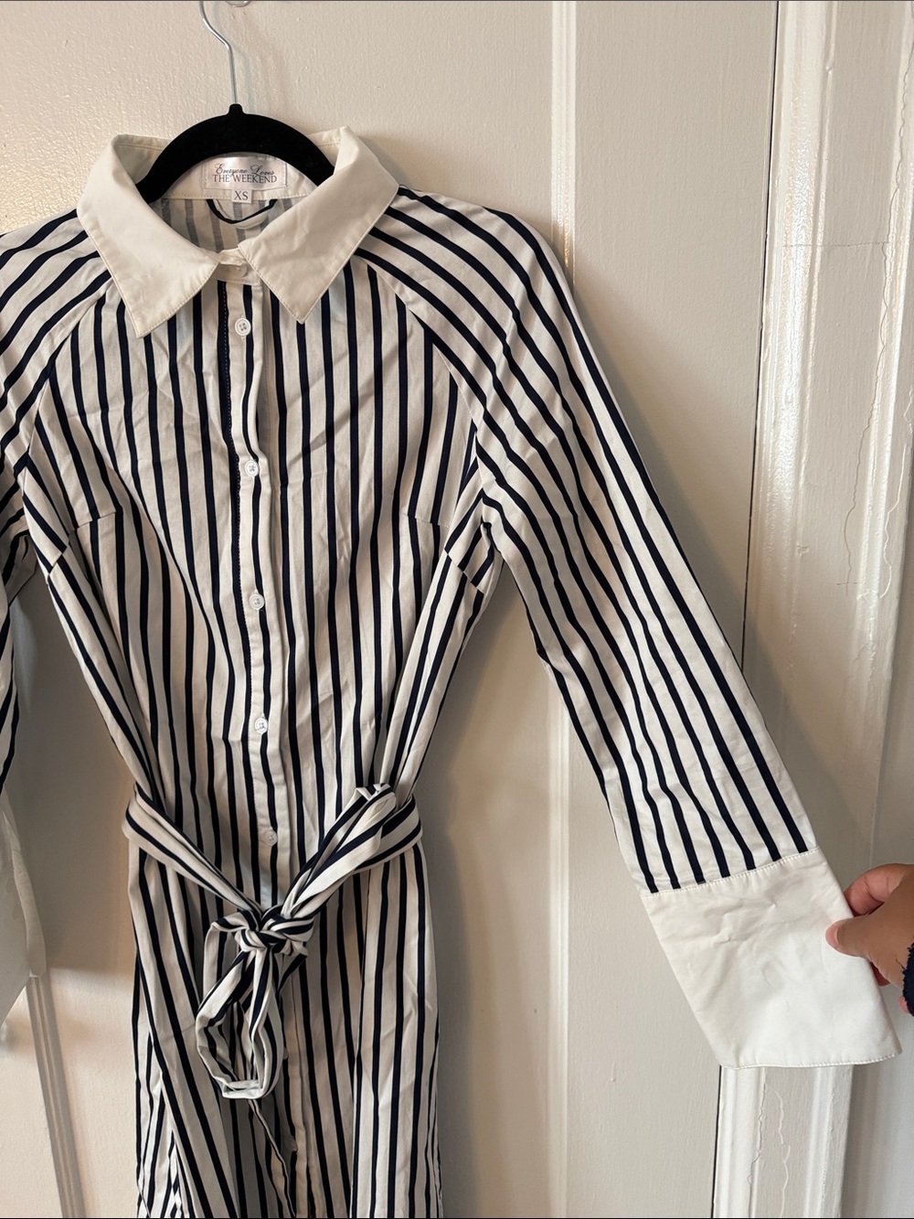 Striped Tie-Waist Shirt Robe - White & Black - Picture 4 of 11